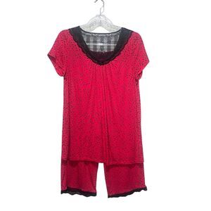 APT 9 Red Heart Pajama Set Black Lace‎ Trim Cozy Core Lounge Sleepwear Small